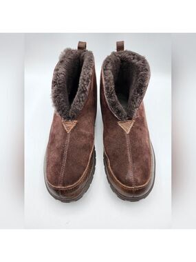 Eddie Bauer Men's Chocolate Suede Shearling Lined Slippers Sz 9